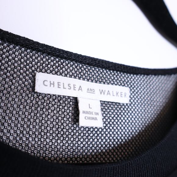 CHELSEA & WALKER Crew Split Elbow Top Black Mesh Long Sleeve Casual Women's L - Picture 10 of 11